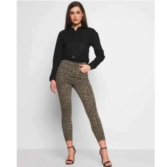 Good American Denim - Good American Good Waist Crop Sage Green Leopard Jeans Size 27